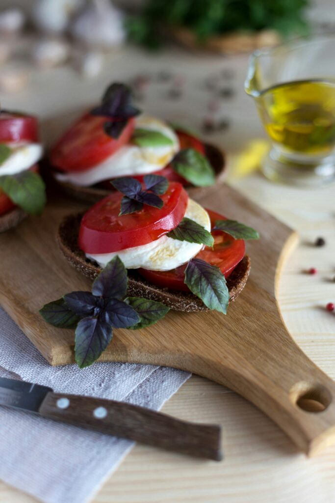 Caprese Salad on a cutting board